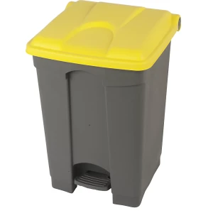Probbax Balde do lixo com pedal , volume 45 l, LxAxP 410 x 600 x 400 mm, cinzento, tampa amarela, Balde do lixo com pedal, volume 45 l, LxAxP 410 x