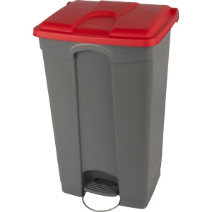Probbax Balde do lixo com pedal , volume 90 l, LxAxP 505 x 790 x 410 mm, cinzento, tampa vermelha, Balde do lixo com pedal, volume 90 l, LxAxP 505 x