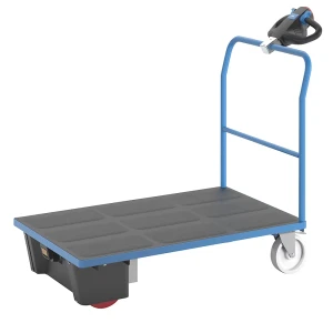 eurokraft pro Plattformwagen mit Elektroantrieb, Rohrschiebebügel, LxBxH 1570 x 800 x 1300 mm, Polyamid Reifen