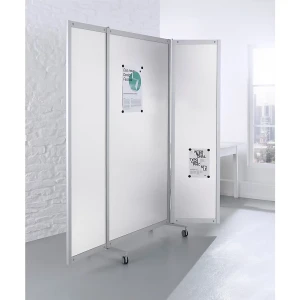 Mobile Faltstellwand, schwer entflammbar, Alurahmen, Tafelfläche magnetisch, HxBxT 1900 x 2000 x 450 mm, weiß kaiserkraft