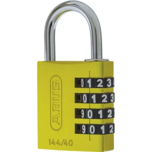 ABUS Cadeado de combinação de números, alumínio , com código ajustável, 144/40, embalagem de 6 unid., amarelo, Cadeado de combinação de números,
