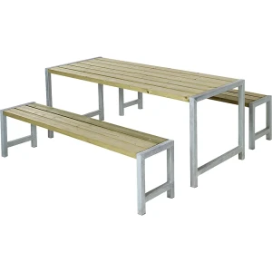 kaiserkraft Conjunto de mesa e bancos, madeira de coníferas certificada, natural, Conjunto de mesa e bancos, madeira de coníferas certificada,