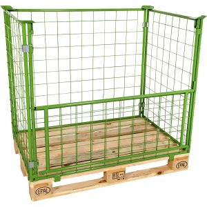 ratioform economy Gitter-Aufsatzrahmen, Längswand halb klappbar, zum Aufsetzen, für Paletten 1200 x 800, H 800 mm, grün