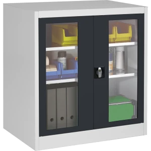 mauser Sichtfenster-Flügeltürschrank, mit 2 Fachböden, HxBxT 1016 x 950 x 500 mm, lichtgrau/anthrazitgrau