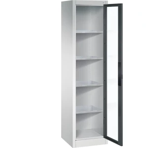 C+P Sichtfenster-Flügeltürschrank, HxBxT 1950 x 502 x 500 mm, 4 Fachböden, lichtgrau / anthrazitgrau