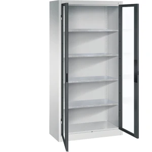 C+P Sichtfenster-Flügeltürschrank, HxBxT 1950 x 930 x 400 mm, 4 Fachböden, lichtgrau / anthrazitgrau