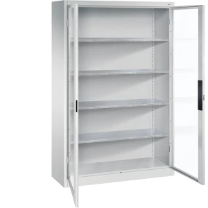 C+P Sichtfenster-Flügeltürschrank, HxBxT 1950 x 1200 x 400 mm, 4 Fachböden, lichtgrau / lichtgrau