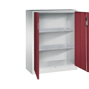 C+P Werkstatt-Beistellschrank mit Flügeltüren, HxBxT 1200 x 930 x 400 mm, lichtgrau / rubinrot