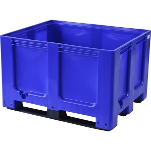 Palettenbehälter, aus HDPE, LxBxH 1200 x 1000 x 790 mm, 3 Kufen, geschlossen, blau kaiserkraft