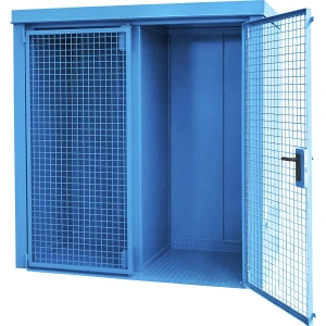 eurokraft pro Gasflaschencontainer mit Trennwand, feuerbeständig, für 28 Flaschen mit Ø 230 mm, blau
