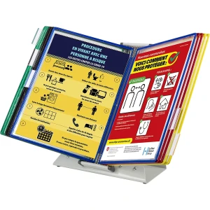 Tarifold Suporte de mesa com quadros transparentes antimicrobianos , conjunto completo, com 10 quadros A4, Suporte de mesa com quadros transparentes