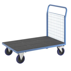 eurokraft pro Plattformwagen mit Gitterwänden, Vollelastik-Rollen, 1 hohe Gitter, LxB 1200 x 800 mm