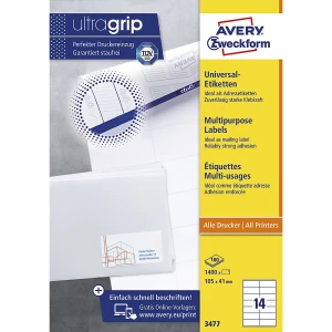 Universaletiketten permanent, weiß, LxB 105 x 41 mm, 100 Bögen, ab 10 VE kaiserkraft