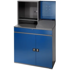 RAU Computer-Arbeitsstation, Monitorgehäuse, 2 Ausziehböden, Breite 1100 mm, anthrazit / enzianblau