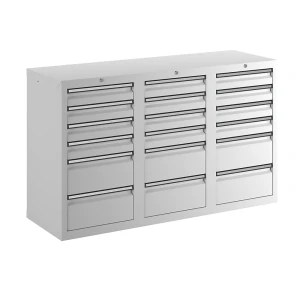 Schubladenschrank, HxBxT 900 x 1500 x 500 mm, 12 Schubladen 100 mm, 6 Schubladen 200 mm hoch, Korpus und Schubladen grau kaiserkraft