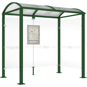 PROCITY Wartehalle, mit 2 Seitenverkleidungen, Breite 2520 mm, moosgrün