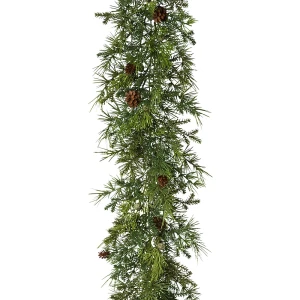 kaiserkraft Grinalda de cedro com pinhas, aspeto de gelo, comprimento 187 cm, Grinalda de cedro com pinhas, aspeto de gelo, comprimento 187 cm.