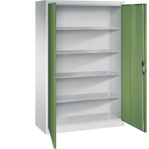 C+P Werkstatt-Flügeltürschrank, HxBxT 1950 x 1200 x 500 mm, lichtgrau / resedagrün