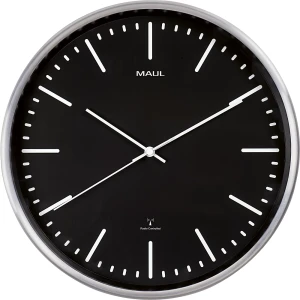 Wanduhr MAULfly, Aluminium gebürstet, Ø 305 mm, Funkuhrwerk, schwarz