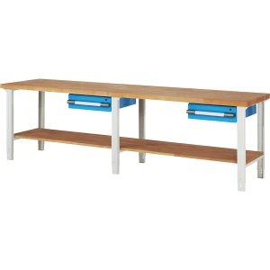 eurokraft pro Werkbank, Baukastensystem Serie 7000, 2 Schubladen 150 mm, BxT 3000 x 700 mm