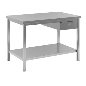 eurokraft basic Edelstahl-Arbeitstisch, 1 Schublade, 1 Fachboden voll, Breite 1200 mm