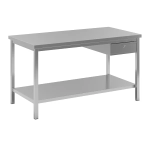 eurokraft basic Edelstahl-Arbeitstisch, 1 Schublade, 1 Fachboden voll, Breite 1500 mm
