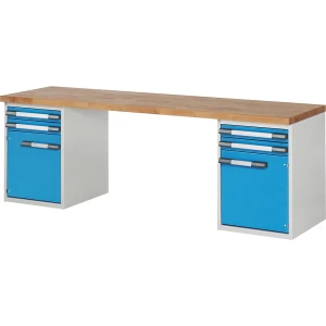 eurokraft pro Bancada de trabalho, sistema modular série 7000 , 4 gavetas, 2 portas, LxP 2500 x 700 mm, Bancada de trabalho, sistema modular série