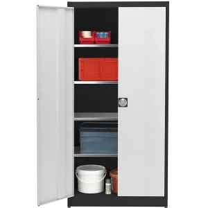mauser Magazinschrank, HxB 1950 x 950 mm, Tiefe 420 mm, Gehäuse graphitschwarz, Türen lichtgrau
