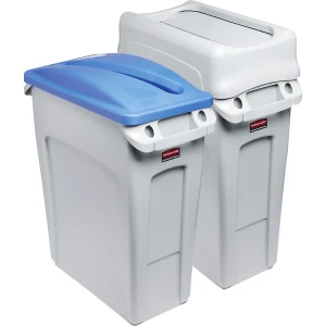 Rubbermaid Estação de materiais recicláveis SLIM JIM®, conjunto de 2 , 2 x 60 l, tampa oscilante/inserção de papel, cinzento, Estação de materiais