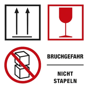 ratioform Warnetiketten, Aufdruck Bruchgefahr/Nicht stapeln, VE 1000 Stk, LxB 100 x 100 mm, ab 10 VE