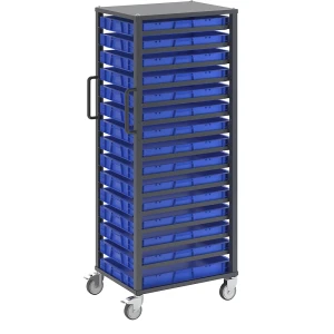 eurokraft pro Euro-Transportwagen CustomLine, für Behälter-LxB 600 x 400 mm, grau, mit 15 Kästen, 75 mm hoch