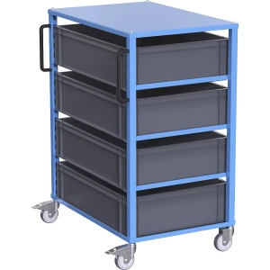 eurokraft pro Carro de transporte Euro CustomLine , para recipientes com CxL 600 x 800 mm, azul, com 4 caixas, 210 mm de altura, Carro de transporte