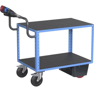 eurokraft pro Montagewagen CustomLine mit Elektroantrieb, 2 Etagen, lichtblau RAL 5012, Vollgummi