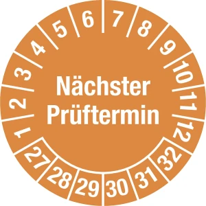 Nächster Prüftermin, Mehrjahreszahlen, Dokumentenfolie, Ø 25 mm, VE 10 Stk, 27 - 32, orange kaiserkraft