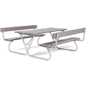 kaiserkraft Conjunto de bancos e mesa, cinzento, CxP total 1800 x 1800 mm, com encosto, cinzento, Conjunto de bancos e mesa, cinzento, CxP total 1800