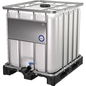 kaiserkraft Depósito IBC, standard, volume 1000 l, sobre palete de plástico, Depósito IBC, standard, volume 1000 l, sobre palete de plástico. Perfeito