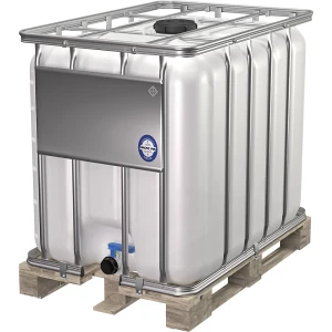 kaiserkraft Depósito IBC, standard, volume 600 l, natural, sobre palete de madeira, Depósito IBC, standard, volume 600 l, natural, sobre palete de