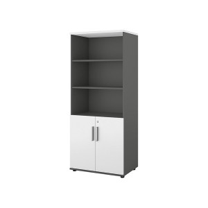 Schrank Portland, BxT 800 x 420 mm, H 1845 mm, Türhöhe 700 mm, dunkelgrau / weiß gebürstet kaiserkraft