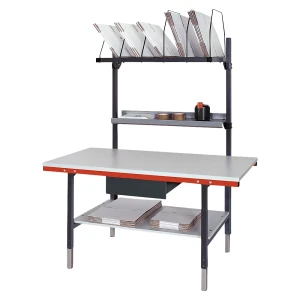 Packtisch, mit Ablage, Zwischenboden, Kartonmagazin, Schublade, grau kaiserkraft