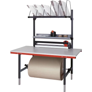 Packtisch, mit Ablage, Kartonmagazin, Schneidevorrichtung, grau kaiserkraft