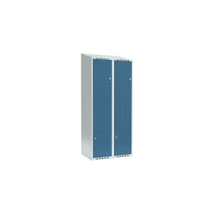 Z-Spind Fydor, 2 Abteile, lichtgrau / brillantblau, B 800 mm, 2 Abteile, schräge Dachform, Vorhängeschloss kaiserkraft