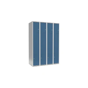 Z-Spind Fydor, 4 Abteile, lichtgrau / brillantblau, B 1200 mm, 4 Abteile, flache Dachform, Vorhängeschloss kaiserkraft