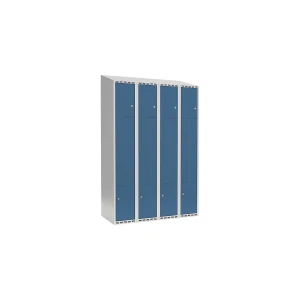 Z-Spind Fydor, 4 Abteile, lichtgrau / brillantblau, B 1200 mm, 4 Abteile, schräge Dachform, Vorhängeschloss kaiserkraft