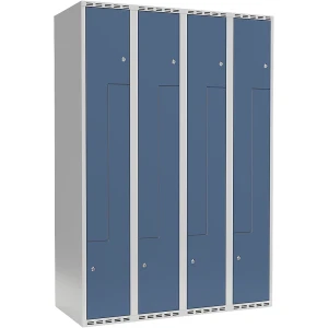 Z-Spind Fydor, 4 Abteile, lichtgrau / brillantblau, B 1200 mm, 4 Abteile, flache Dachform, Zylinderschloss kaiserkraft