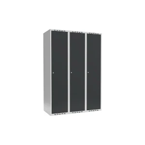 Spind Fydor, 3 Abteile, lichtgrau / anthrazit, B 1200 mm, flache Dachform, Zylinderschloss kaiserkraft