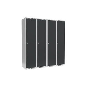 Spind Fydor, 4 Abteile, lichtgrau / anthrazit, B 1200 mm, flache Dachform, Zylinderschloss kaiserkraft