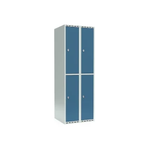 Doppelstock-Spind Fydor, 2 Abteile, lichtgrau / brillantblau, B 600 mm, 2 Abteile, flache Dachform, Vorhängeschloss kaiserkraft