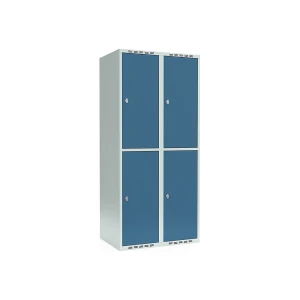 Doppelstock-Spind Fydor, 2 Abteile, lichtgrau / brillantblau, B 800 mm, 2 Abteile, flache Dachform, Vorhängeschloss kaiserkraft