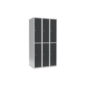 Doppelstock-Spind Fydor, 3 Abteile, lichtgrau / anthrazit, B 900 mm, 3 Abteile, flache Dachform, Zylinderschloss kaiserkraft