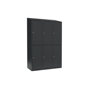 Doppelstock-Spind Fydor, 3 Abteile, anthrazit, B 1200 mm, 3 Abteile, schräge Dachform, Zylinderschloss kaiserkraft